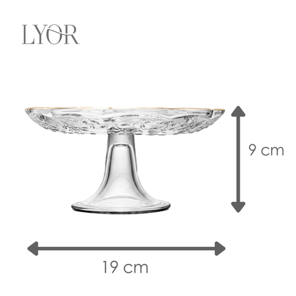 Prato para Bolo com Pé New Butterfly com Fio de Ouro 19cm x 9cm Cristal Ecológico - Lyor