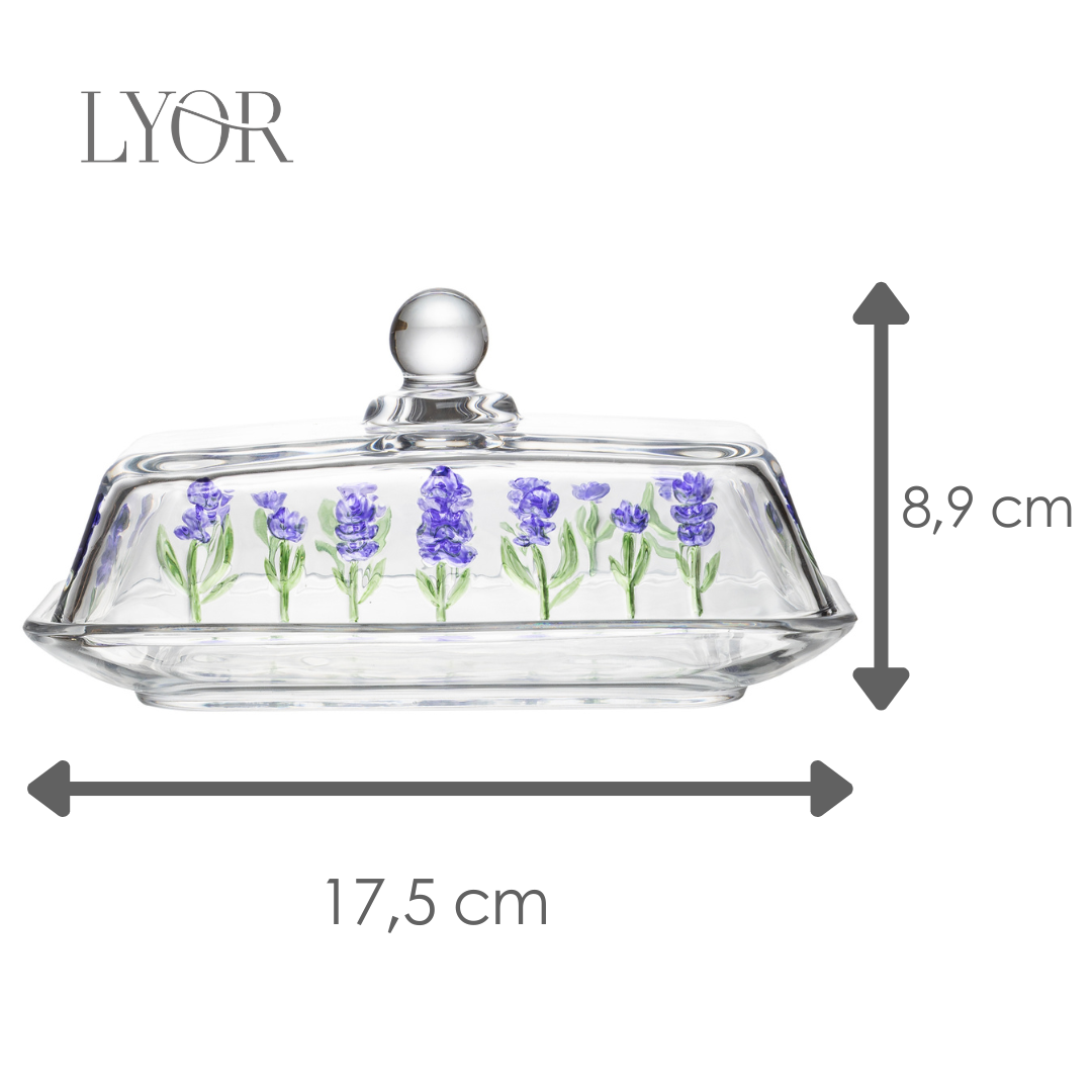 Manteigueira Lavanda Hand Painting 18cm x 10,5cm x 9cm Cristal - Lyor