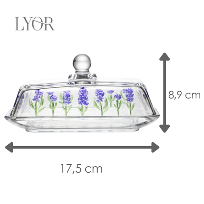 Manteigueira Lavanda Hand Painting 18cm x 10,5cm x 9cm Cristal - Lyor