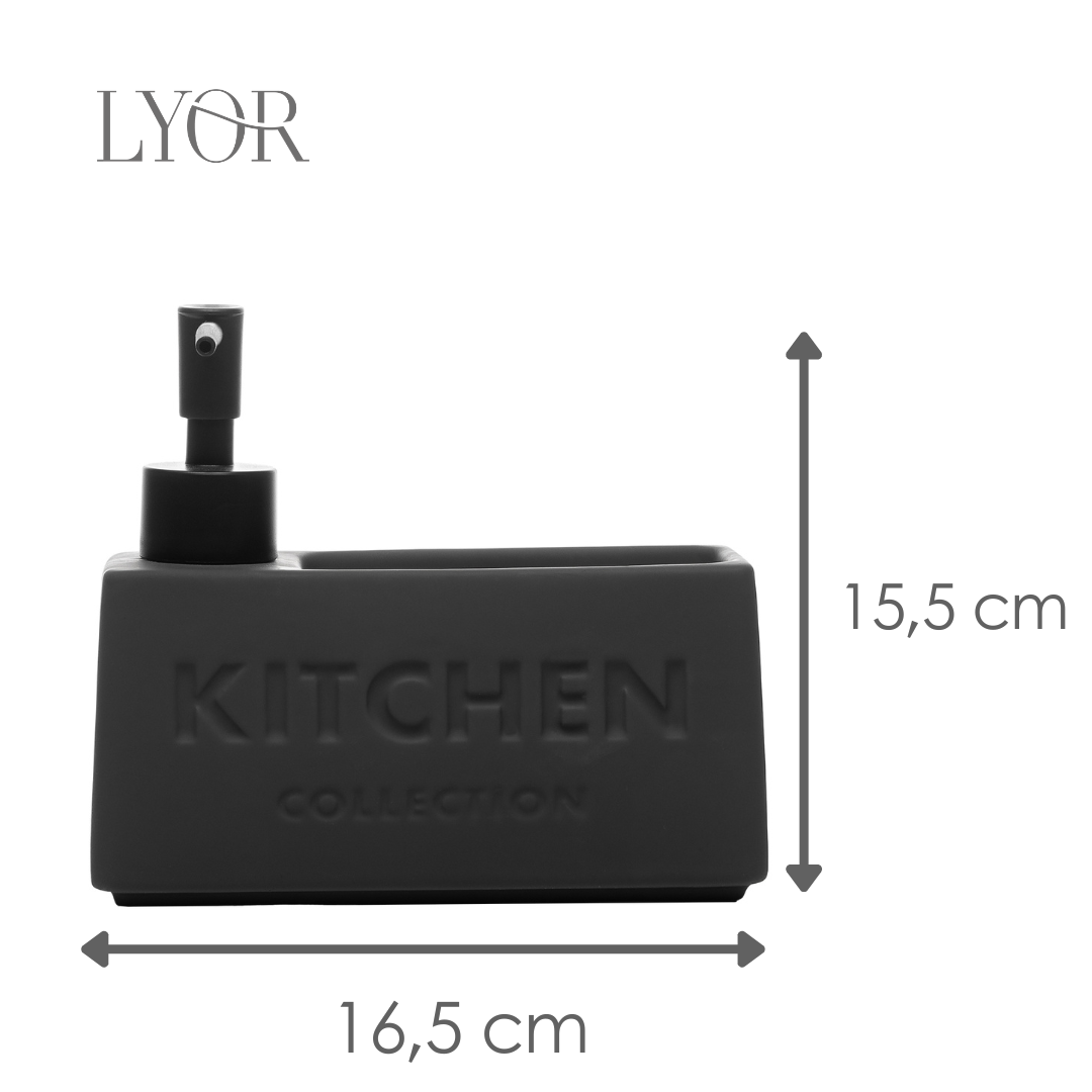Porta Detergente Líquido com Suporte para Esponja Soft Touch Cinza 380ml Cerâmica - Wolff