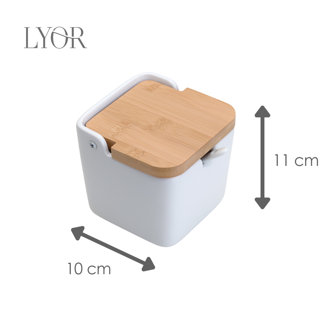 Saleiro de Mesa de Cerâmica com Tampa de Bambu - Lyor