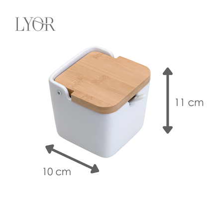 Saleiro de Mesa de Cerâmica com Tampa de Bambu - Lyor