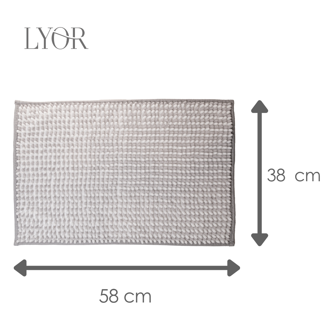 Tapete com Antiderrapante para Banheiro Comfort 38cm x 58cm Branco e Cinza Chenille - Lyor
