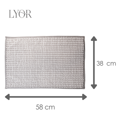 Tapete com Antiderrapante para Banheiro Comfort 38cm x 58cm Branco e Cinza Chenille - Lyor