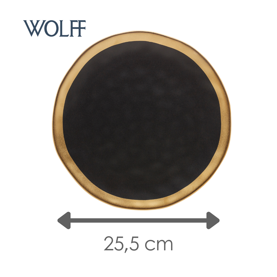 Prato Raso de Porcelana Dubai Preto e Dourado 25,5cm x 2,5cm - Wolff
