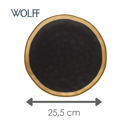 Prato Raso de Porcelana Dubai Preto e Dourado 25,5cm x 2,5cm - Wolff
