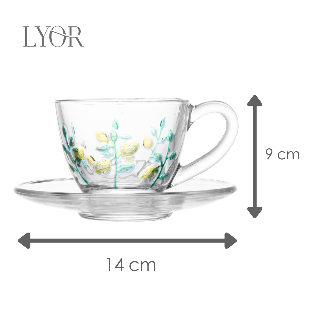 Xícara de Chá com Pires Siciliano Hand Painting 180ml Cristal Ecológico - Lyor