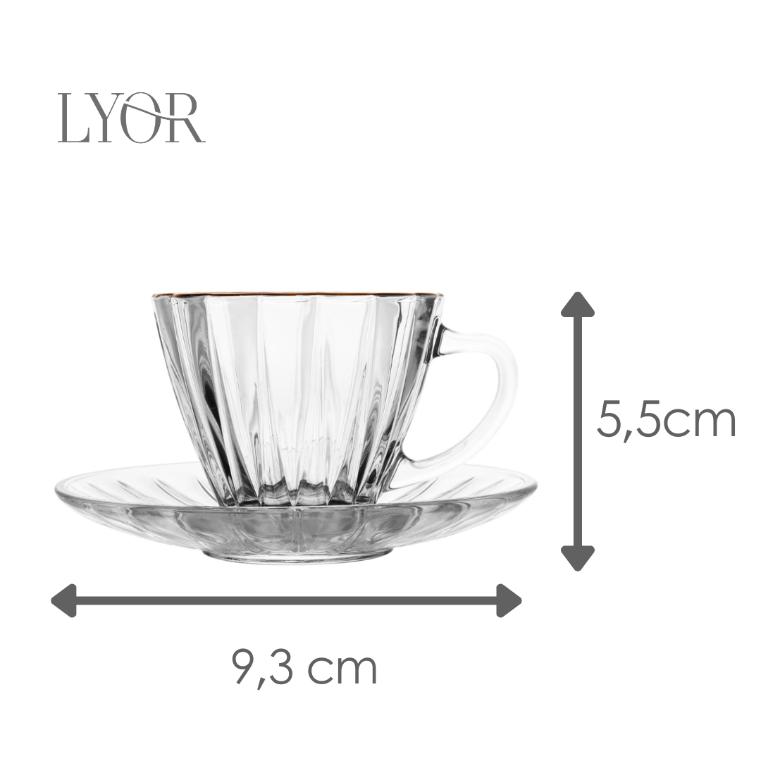 Conjunto 2 Xícaras para Café com Fio de Ouro e Pires Radial 90ml Cristal - Lyor