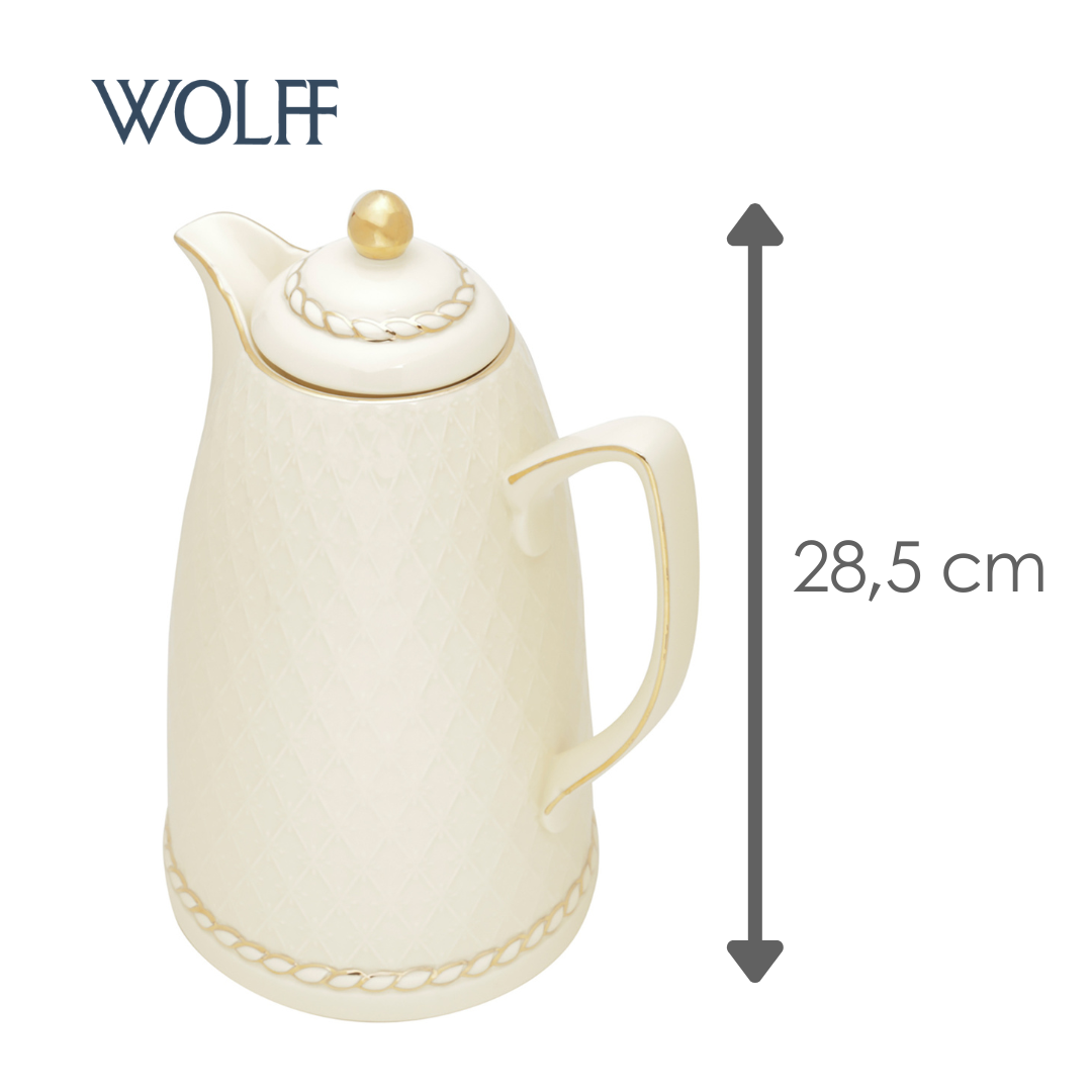 Garrafa Térmica de Porcelana Renda Creme 28cm 900ml - Wolff
