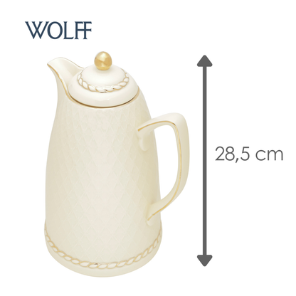Garrafa Térmica de Porcelana Renda Creme 28cm 900ml - Wolff
