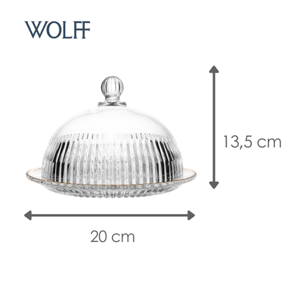 Queijeira de Cristal com Tampa e Fio de Ouro Império 20cm x 20cm x 13,5cm - Wolff