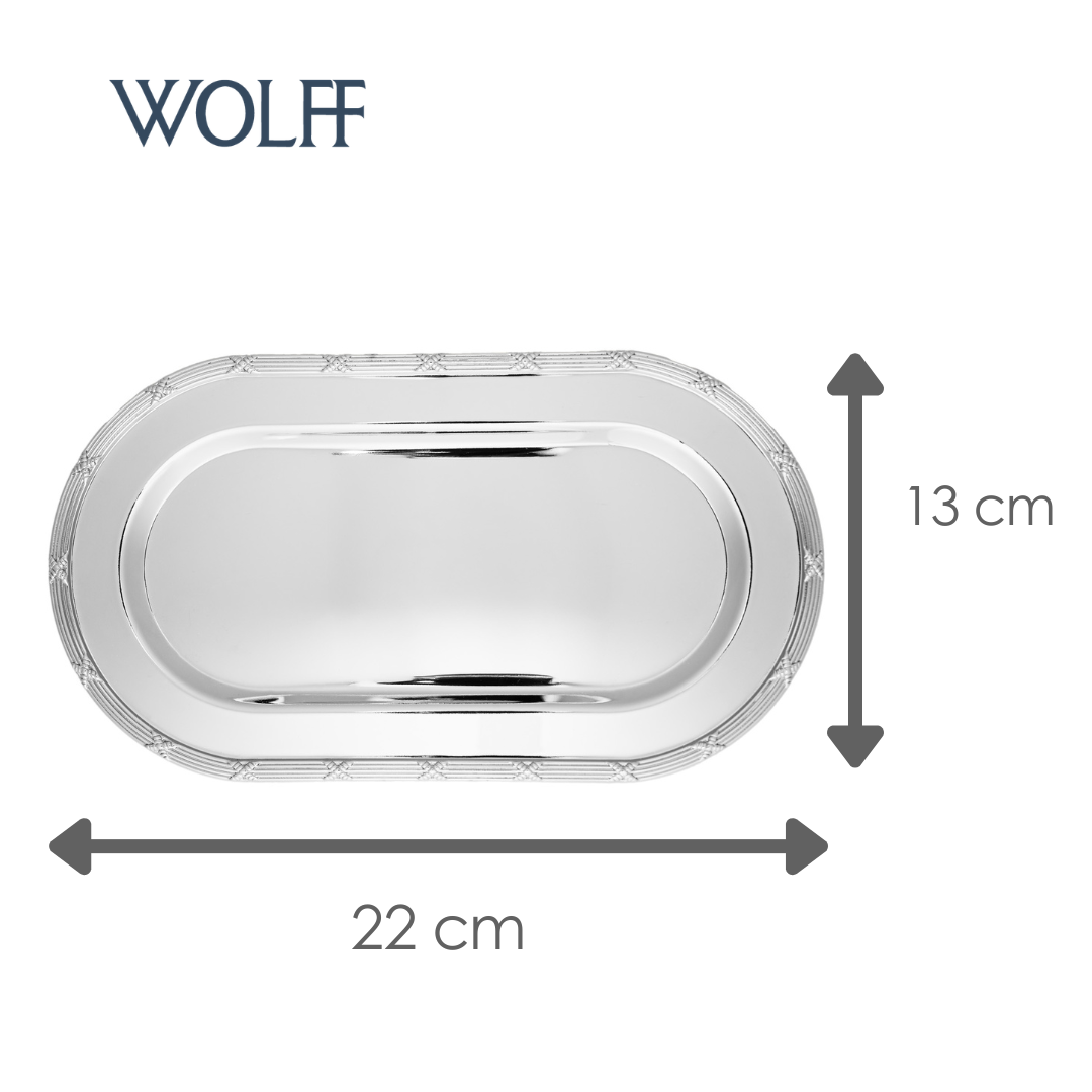 Bandeja Oval com Pé Croisé 22,5cm x 13cm x 2,5cm Zamac Niquelado - Wolff