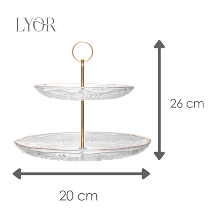 Prato para Doce 2 Andares New Butterfly com Fio de Ouro 20cm/26cm Cristal Ecológico - Lyor