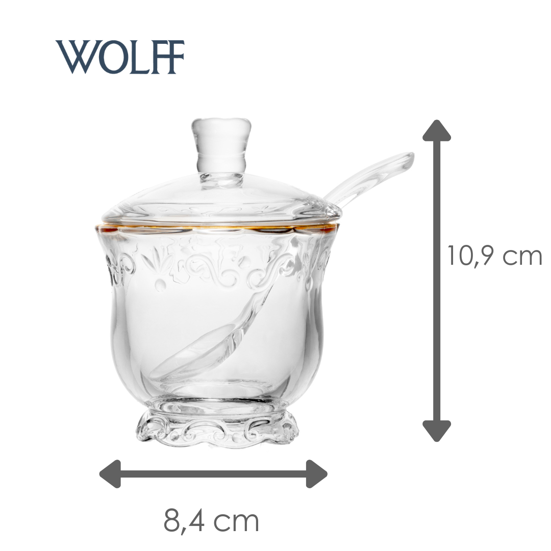Açucareiro com Tampa e Colher com Fio de Ouro Serena 180ml Cristal - Wolff