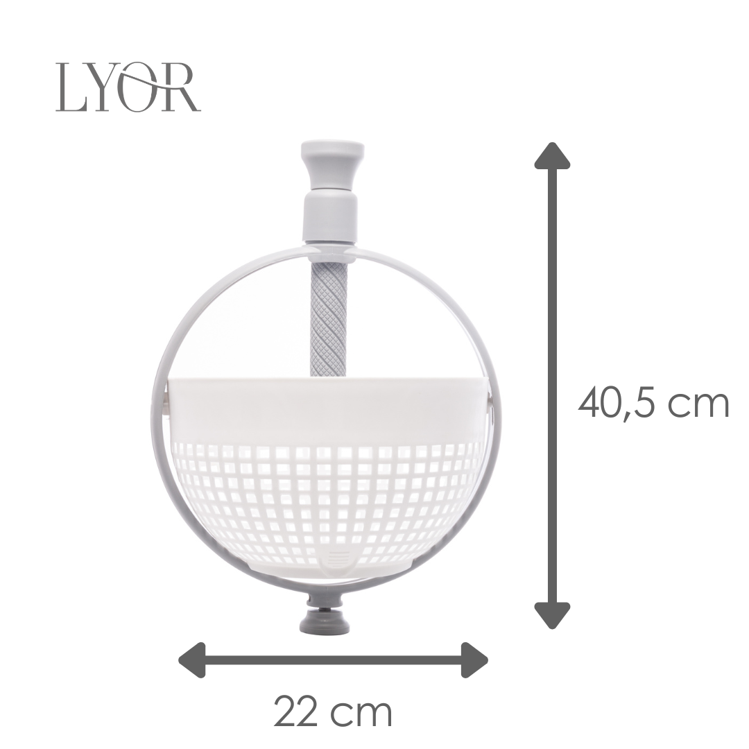 Escorredor e Centrífuga de Plástico para Saladas Branco e Cinza 30cm x 21cm x 12cm - Lyor