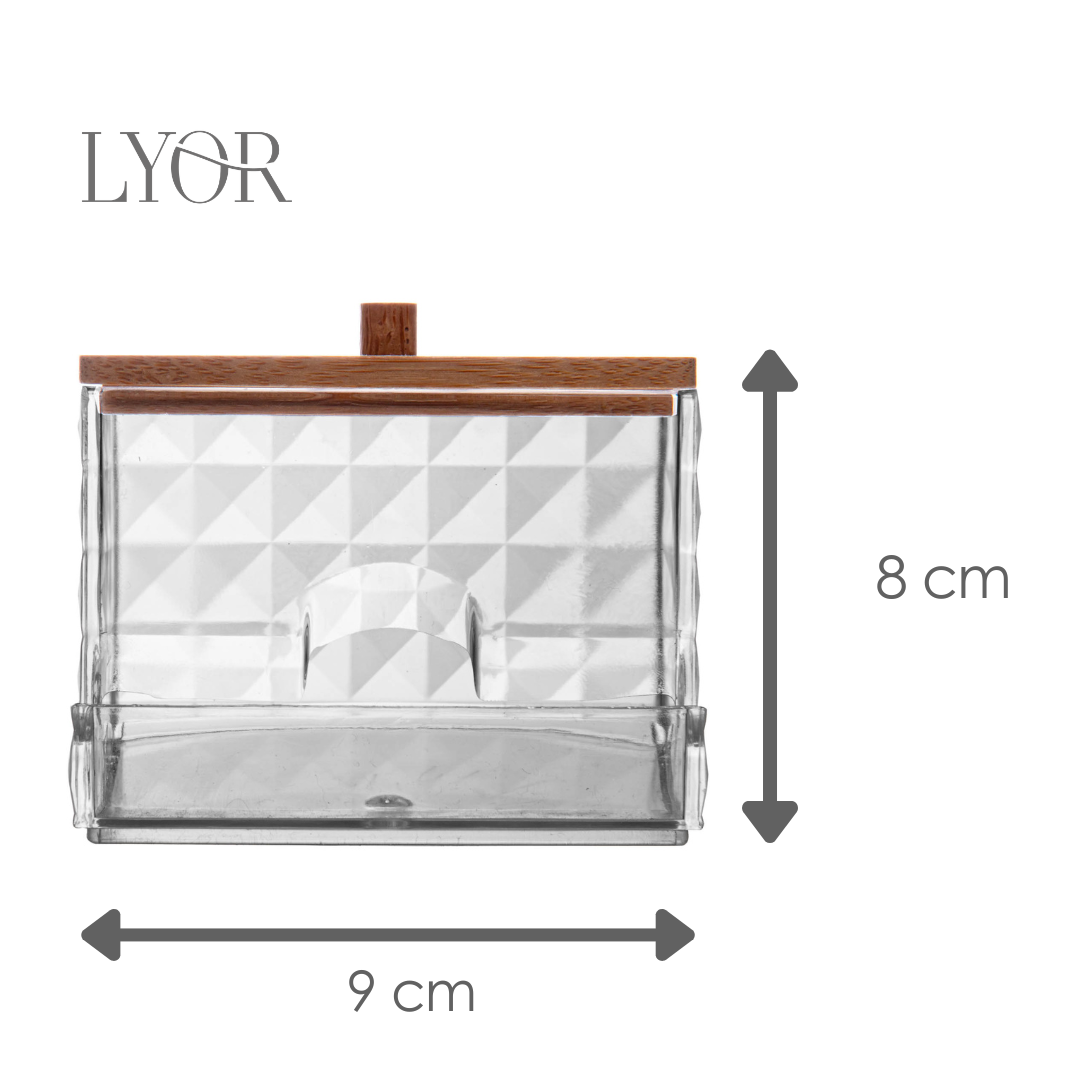 Porta Cotonete Retangular com Tampa de Bambu Special My Box  9cm x 7,5cm x 8,5cm Plástico - Lyor
