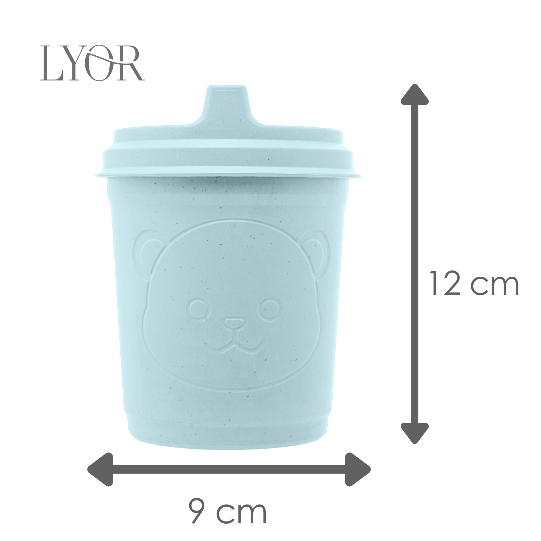 Copo com Tampa Baby Bear 450ml Azul PP e Bambu - Lyor