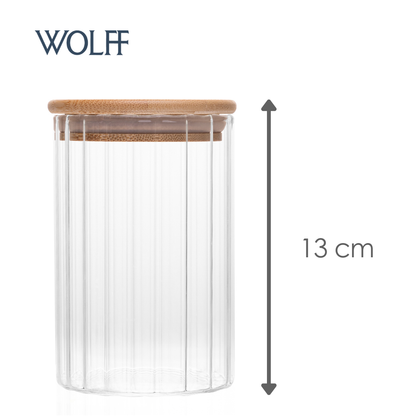 Porta Mantimento com Tampa de Bambu Canelado 300ml Vidro Borossilicato – Wolff