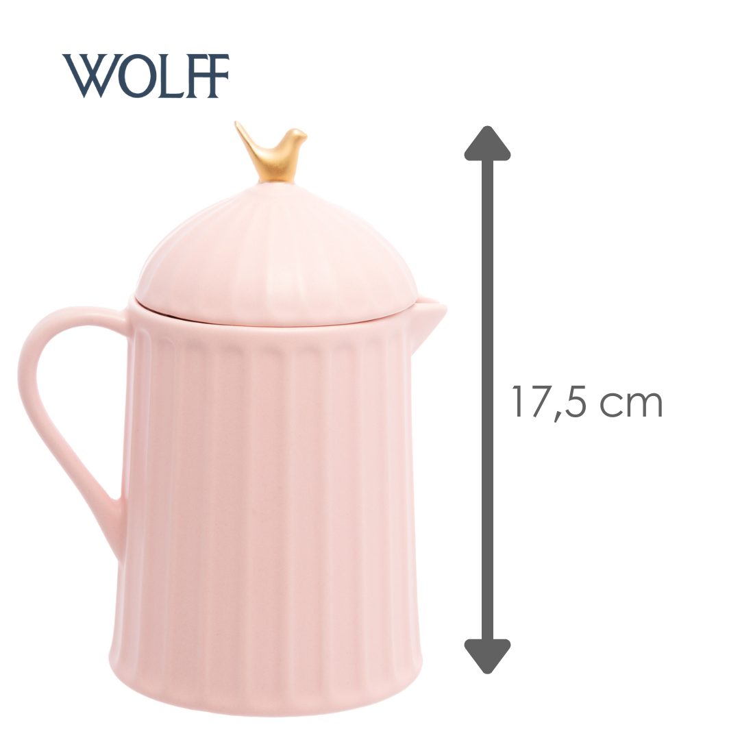 Bule de Cerâmica Colibri com Tampa Rosa 600ml - Wolff