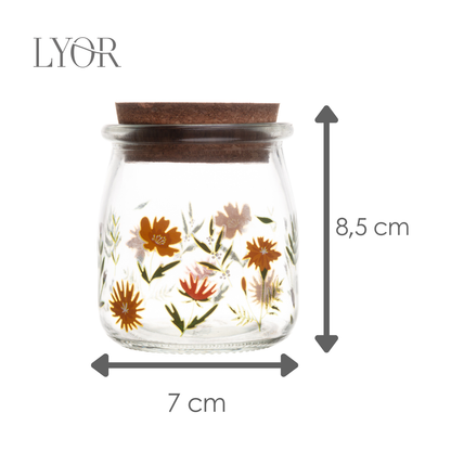 Pote Redondo de Vidro com Tampa de Bambu Flora 190ml - Lyor