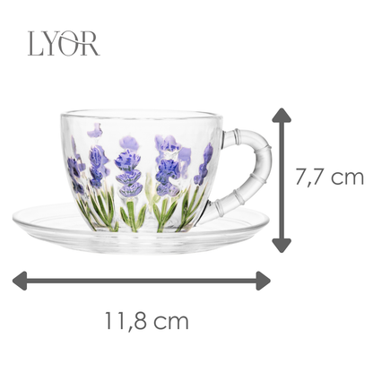 Xícara de Café com Pires Lavanda Hand Painting 80ml Cristal Ecológico - Lyor