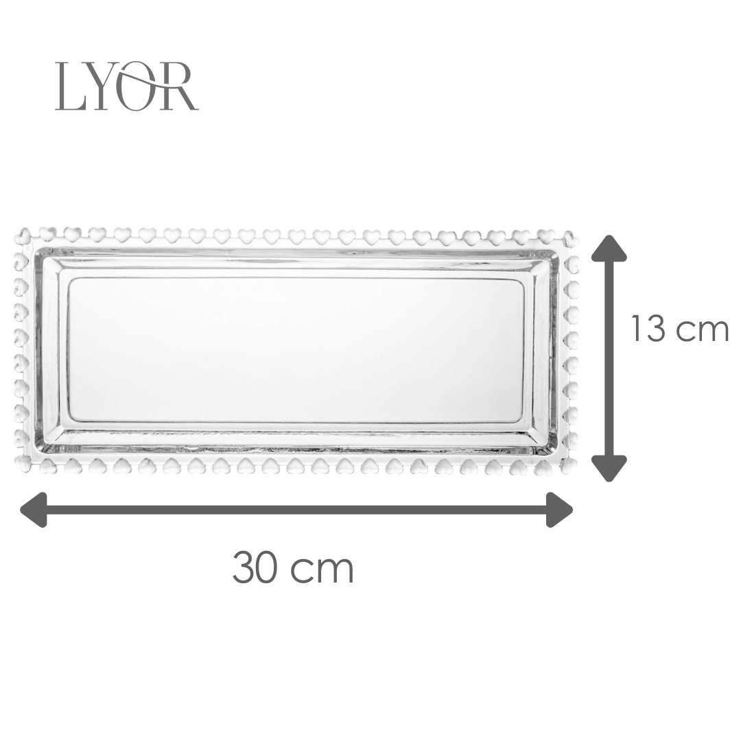 Travessa Retangular de Cristal Coração 30cm x 13cm x 3cm - Lyor