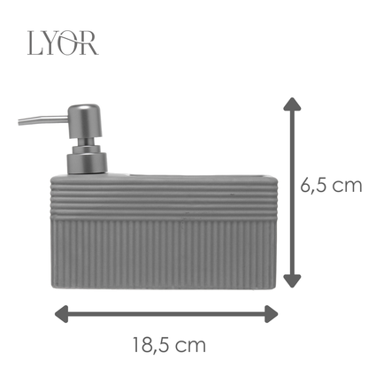 Porta Detergente Líquido com Suporte para Esponja Velinea 490ml Cinza Cerâmica - Lyor