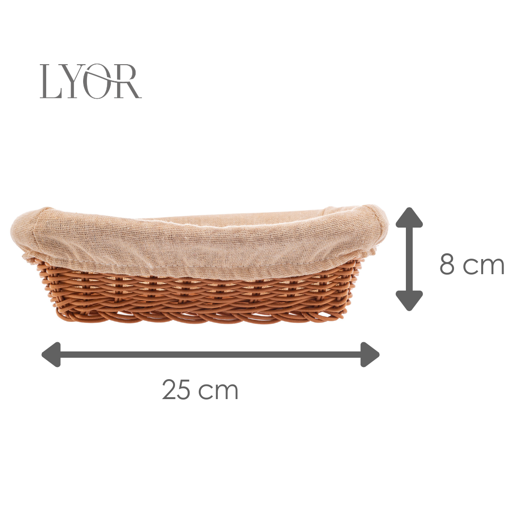 Cesta Retangular de Rattan Plástico com Forro em Tecido 24cm x 17cm x 7cm - Lyor