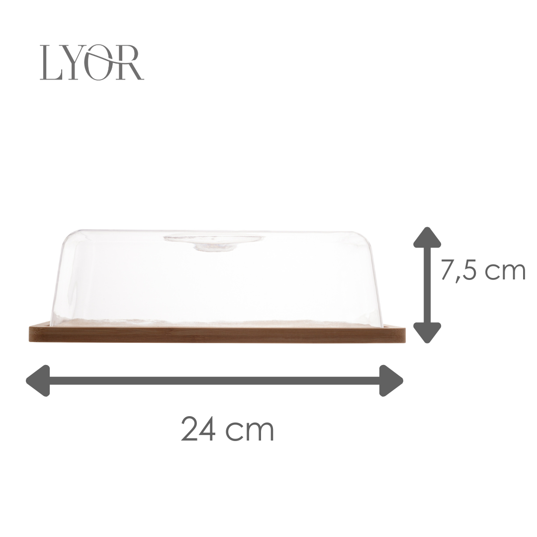 Queijeira Bambu com Tampa em Plástico 24cm x 18,5cm x 7,5cm - Lyor