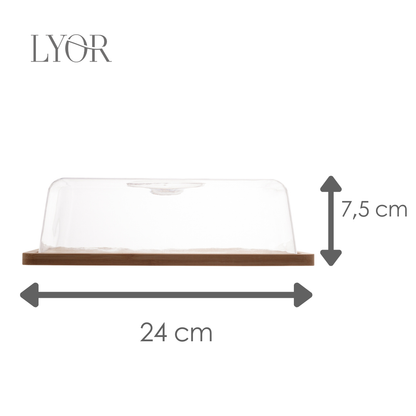 Queijeira Bambu com Tampa em Plástico 24cm x 18,5cm x 7,5cm - Lyor