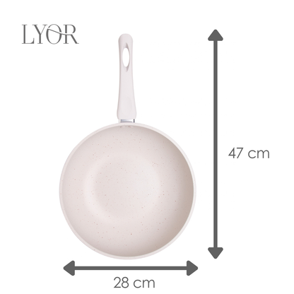Frigideira de Indução Granito Chef 28cm Off White Alumínio Revestimento Antiaderente - Lyor