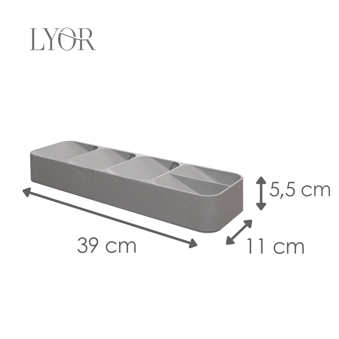 Organizador de Gaveta para Talheres com Nichos de Bambu e PP Cinza 39cm x 10cm x 5,5cm - Lyor