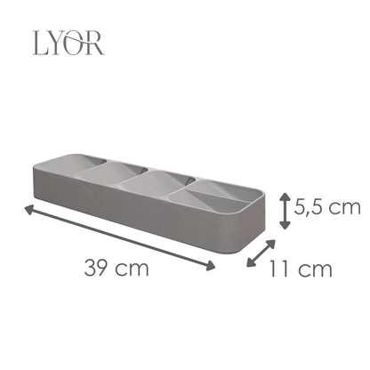 Organizador de Gaveta para Talheres com Nichos de Bambu e PP Cinza 39cm x 10cm x 5,5cm - Lyor