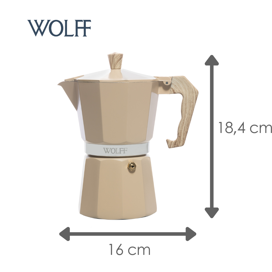 Cafeteira Italiana de Alumínio 6 Doses com Cabo em Plástico Bege Fosca 300ml - Wolff