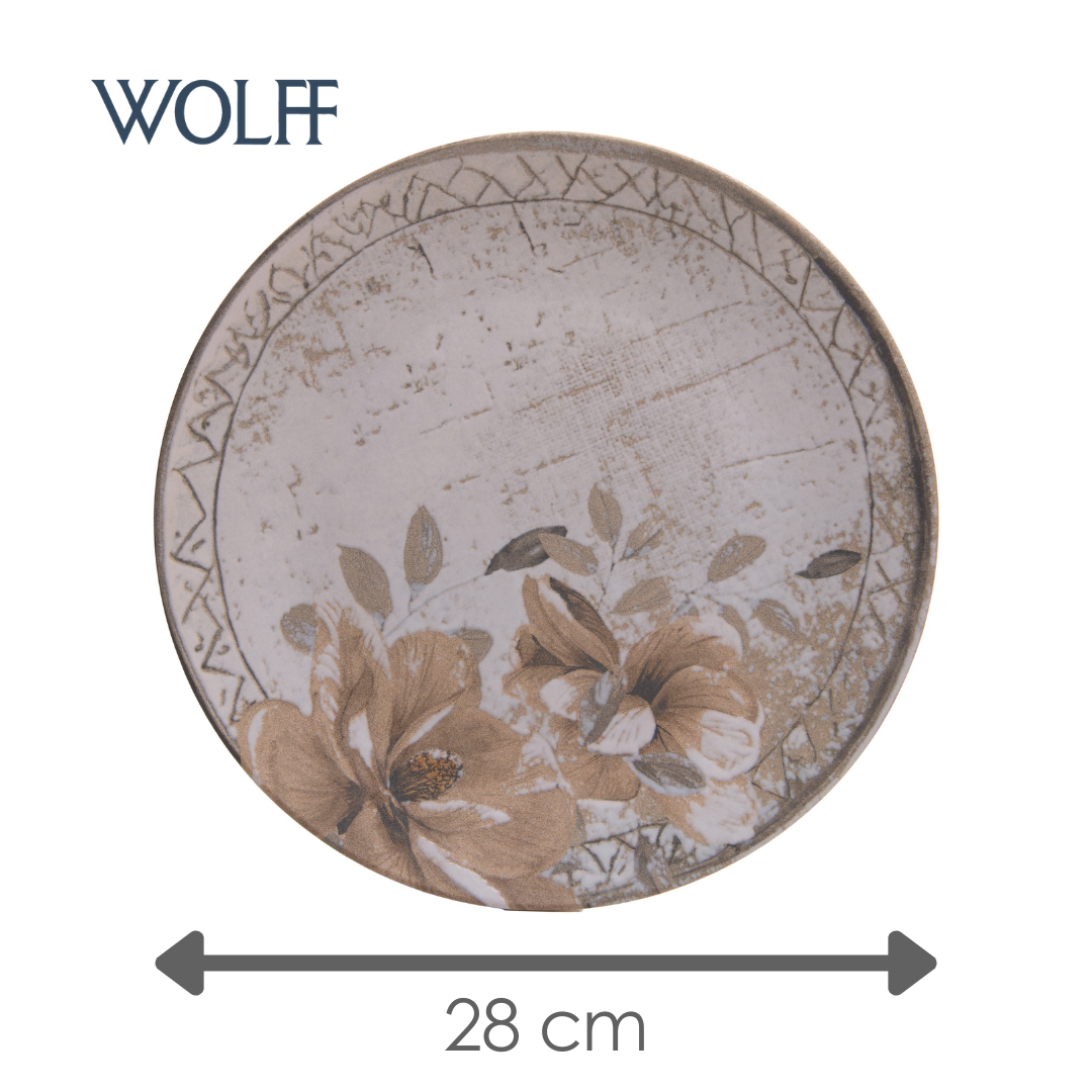 Prato Raso Magnólia 25cm Bege Cerâmica - Wolff