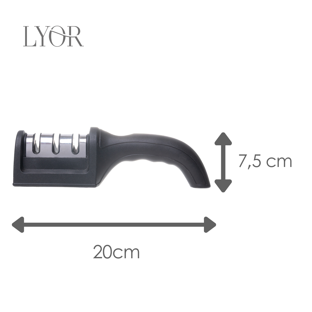 Afiador de Faca Premium em Aço Inox e ABS Black 20cm x 5cm x 7,5cm - Lyor