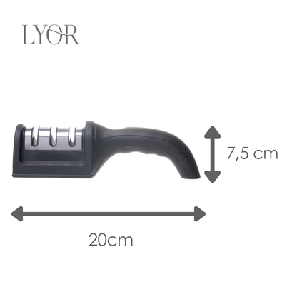 Afiador de Faca Premium em Aço Inox e ABS Black 20cm x 5cm x 7,5cm - Lyor