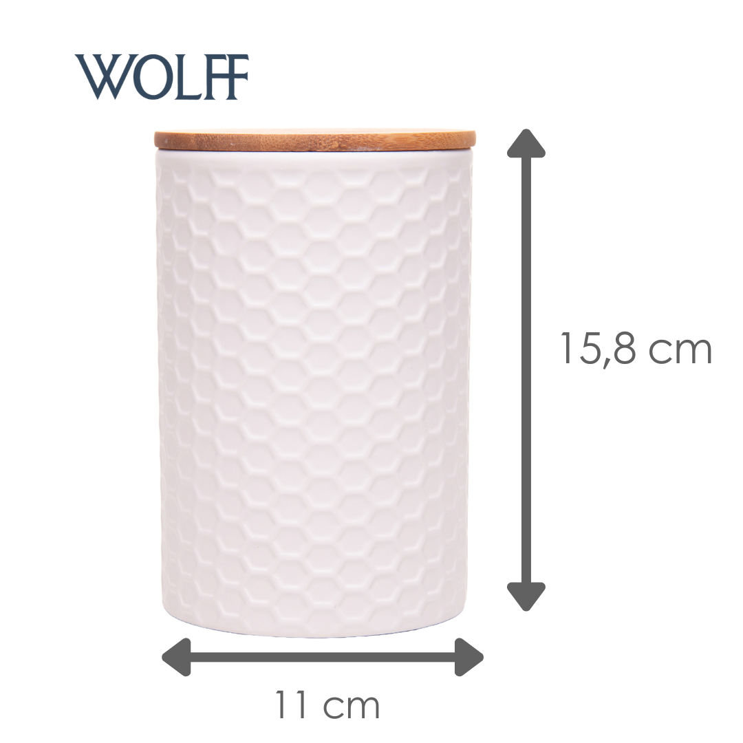 Potiche com Tampa de Bambu Beelisse 11cm x 15,8cm Branco Cerâmica - Wolff