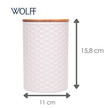 Potiche com Tampa de Bambu Beelisse 11cm x 15,8cm Branco Cerâmica - Wolff