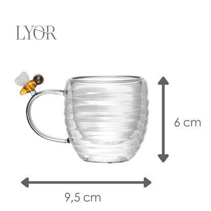 Conjunto 2 Xícaras de Café Parede Dupla de Vidro Borossilicato Lovely Bee 80ml - Lyor
