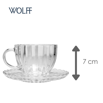 Conjunto 6 Xícaras de Chá de Vidro com Pires Pétala 200ml - Wolff
