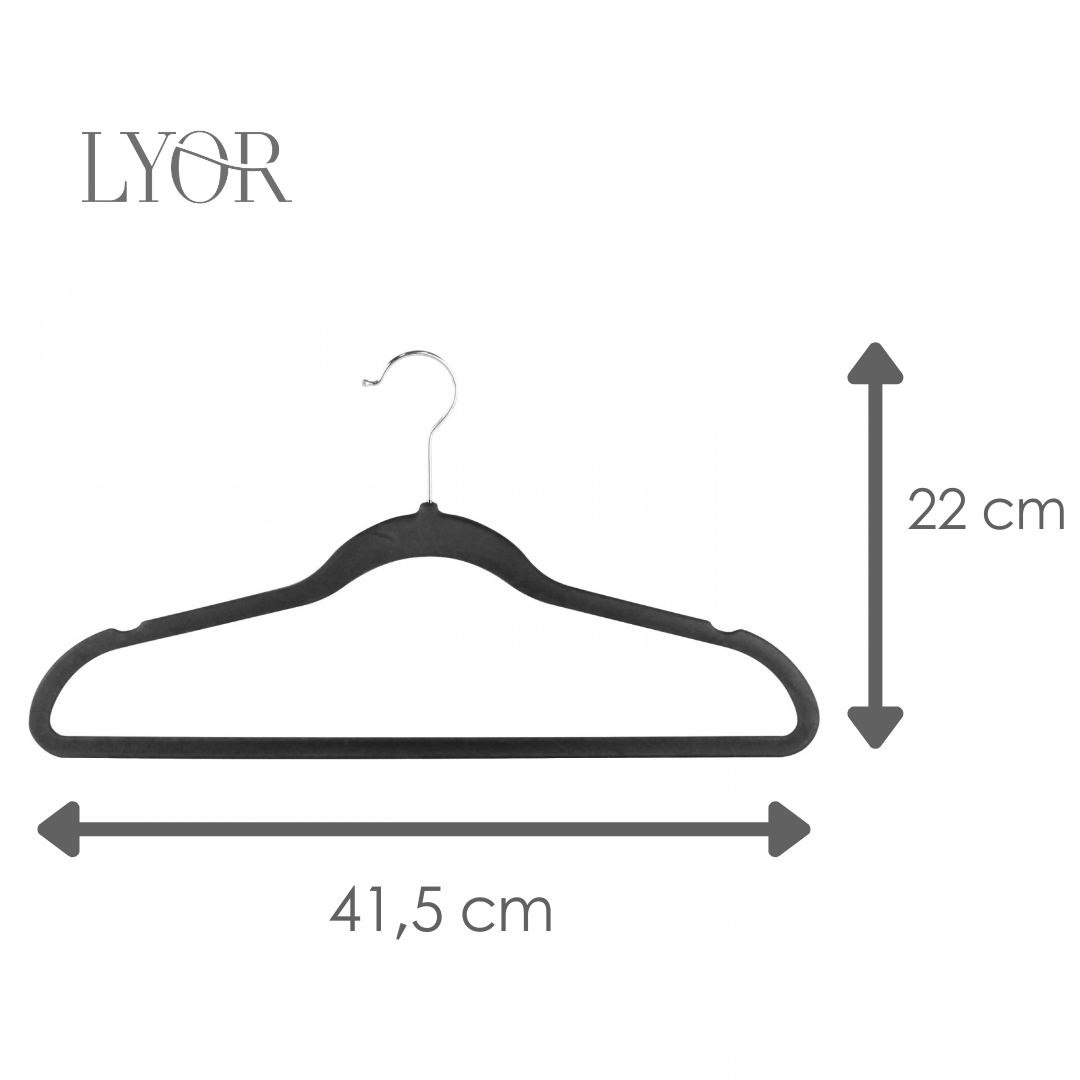 Conjunto 5 Cabides de Plástico Aveludado Preto 41,5cm x 0,55cm x 22cm- Lyor