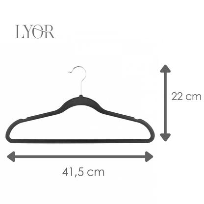 Conjunto 5 Cabides de Plástico Aveludado Preto 41,5cm x 0,55cm x 22cm- Lyor