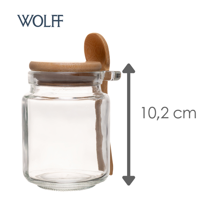 Porta Mantimentos Redondo com Colher e Tampa de Bambu 270ml Vidro - Wolff