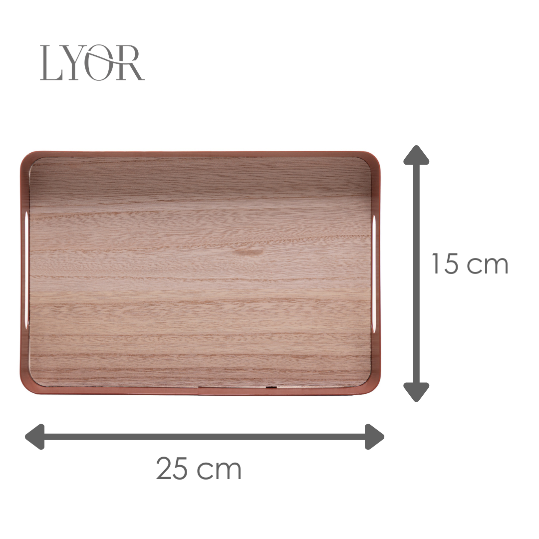 Bandeja com Fundo de Madeira Virelli 25cm x 15cm x 5cm Marrom Metal - Lyor