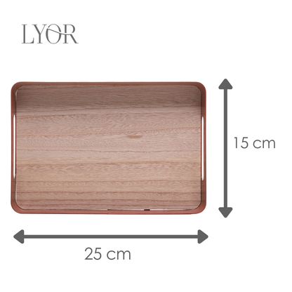 Bandeja com Fundo de Madeira Virelli 25cm x 15cm x 5cm Marrom Metal - Lyor