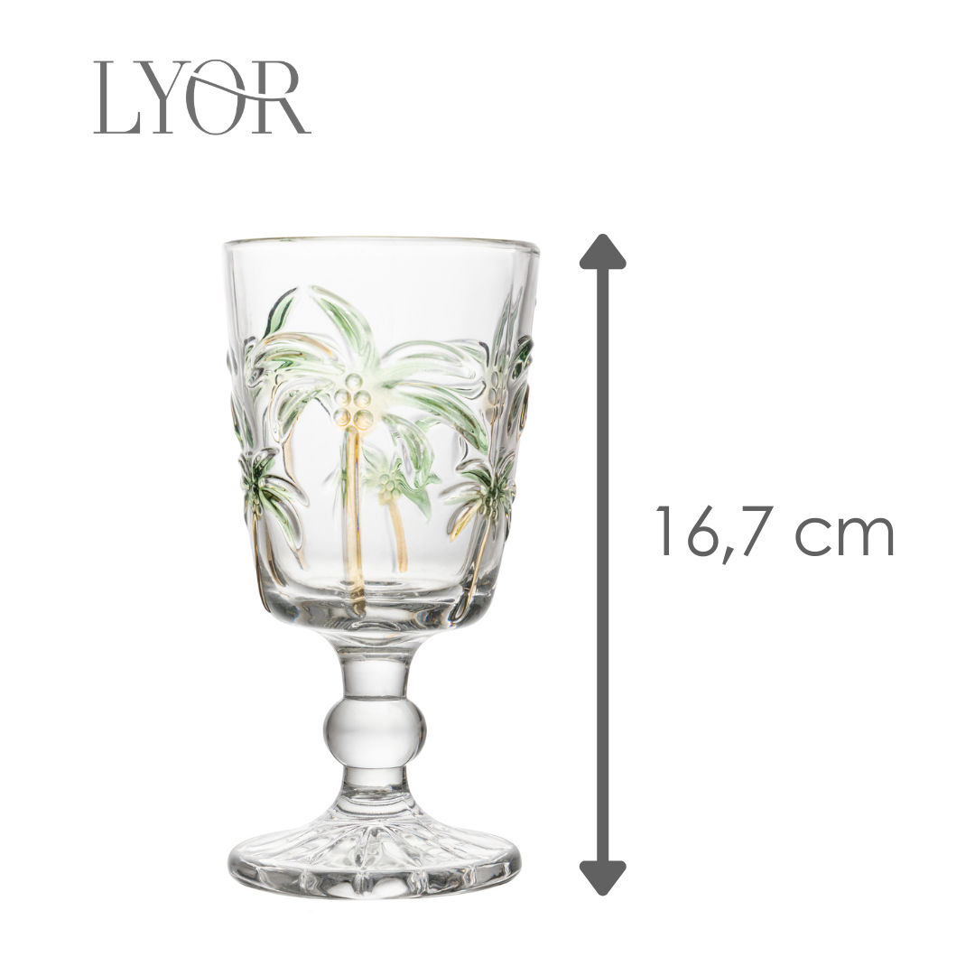 Taça Água Tropical Palm Hand Painting 310ml Vidro - Lyor