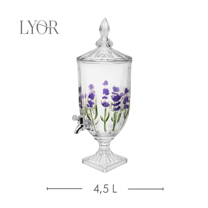 Suqueira com Pé e Tampa Lavanda Hand Painting 4,5L Cristal - Lyor