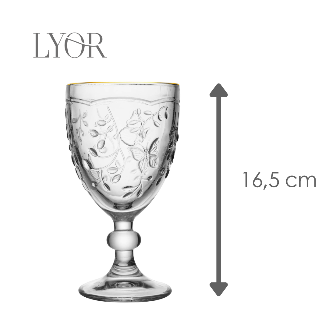 Taça de Água New Butterfly com Fio de Ouro 320ml Cristal Ecológico - Lyor