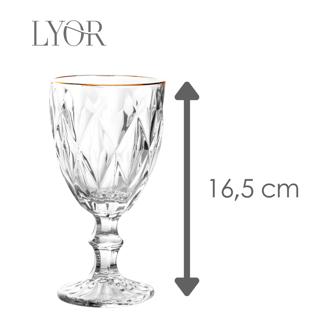 Taça Água Diamond Fio de Ouro 330ml Vidro - Lyor